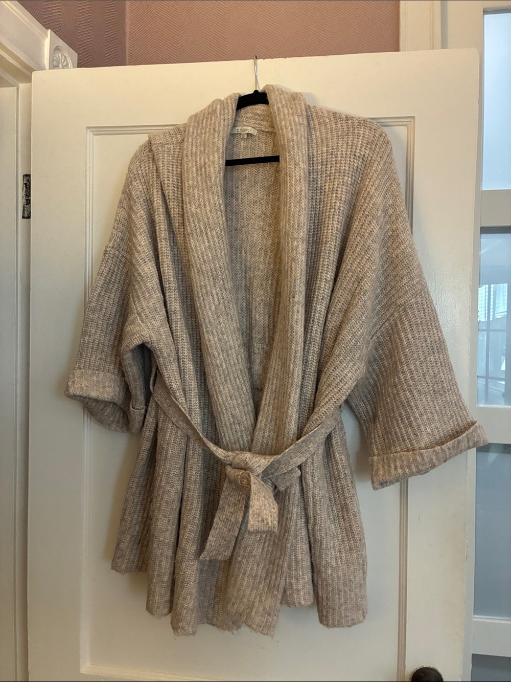 Z Supply Ribbed Tie-Waist Cardigan Sweater - Beige Cream